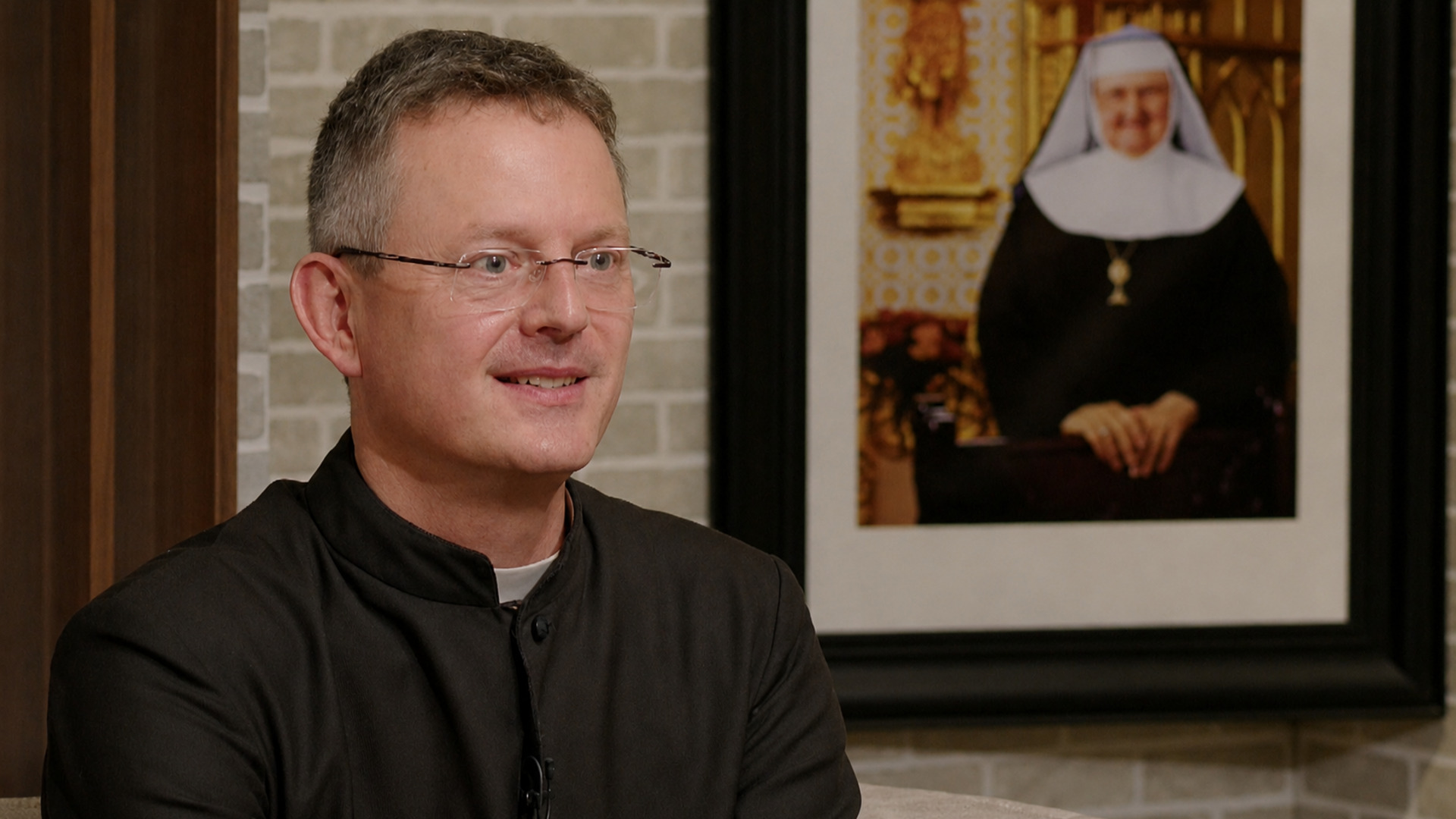 Stift Z. Angelico smiling in the EWTN studio
